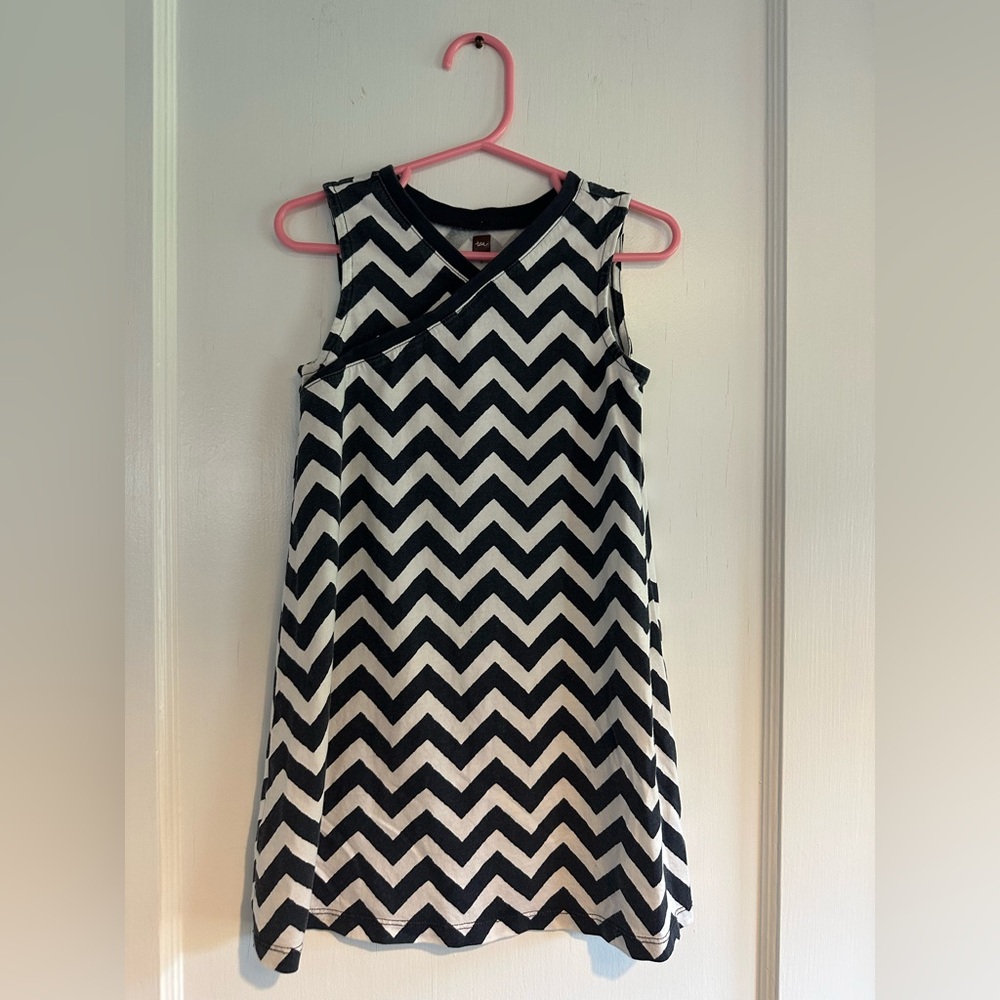Tea Collection Navy and White Asymmetrical A-Line Dress